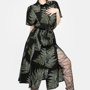 Disturbia Black Shirt  with Green Fern Pattern sz4